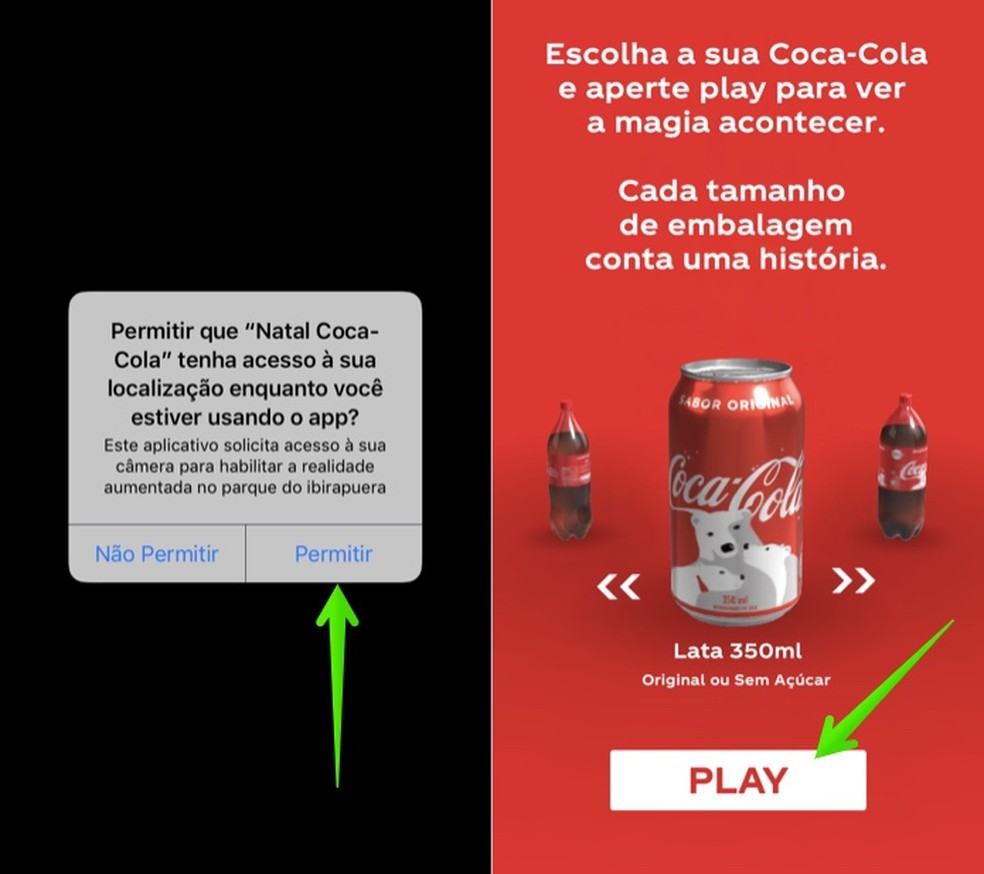 Escolha o tipo de embalagem a ser usada no app Natal Coca-Cola — Foto: Reprodução/Helito Beggiora