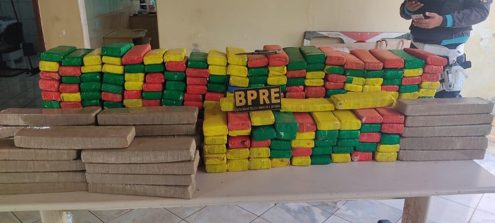 Os 272 tabletes de maconha estavam escondidos em um veículo que saiu do Rio Grande do Norte. — Foto: Polícia Militar/ Divulgação