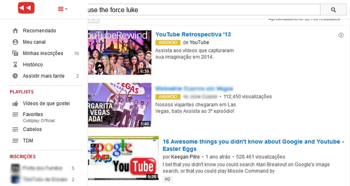 Use the force Luke é um dos eastereggs do YouTube (Foto: Reprodução/Carol Danelli)