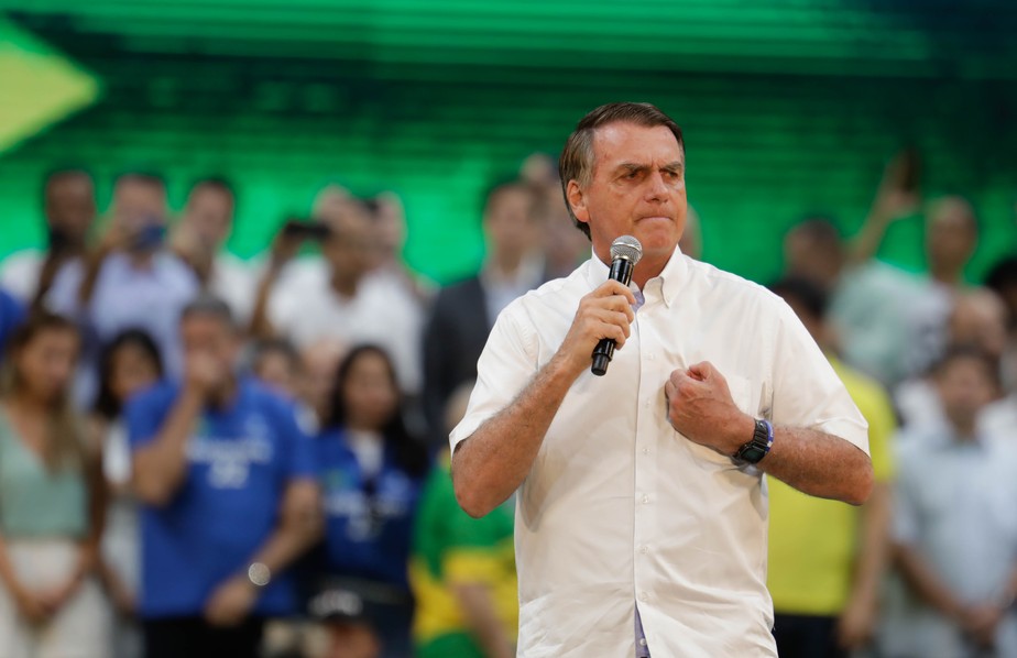O presidente Jair Bolsonaro na convenção do PL, no Maracanãzinho