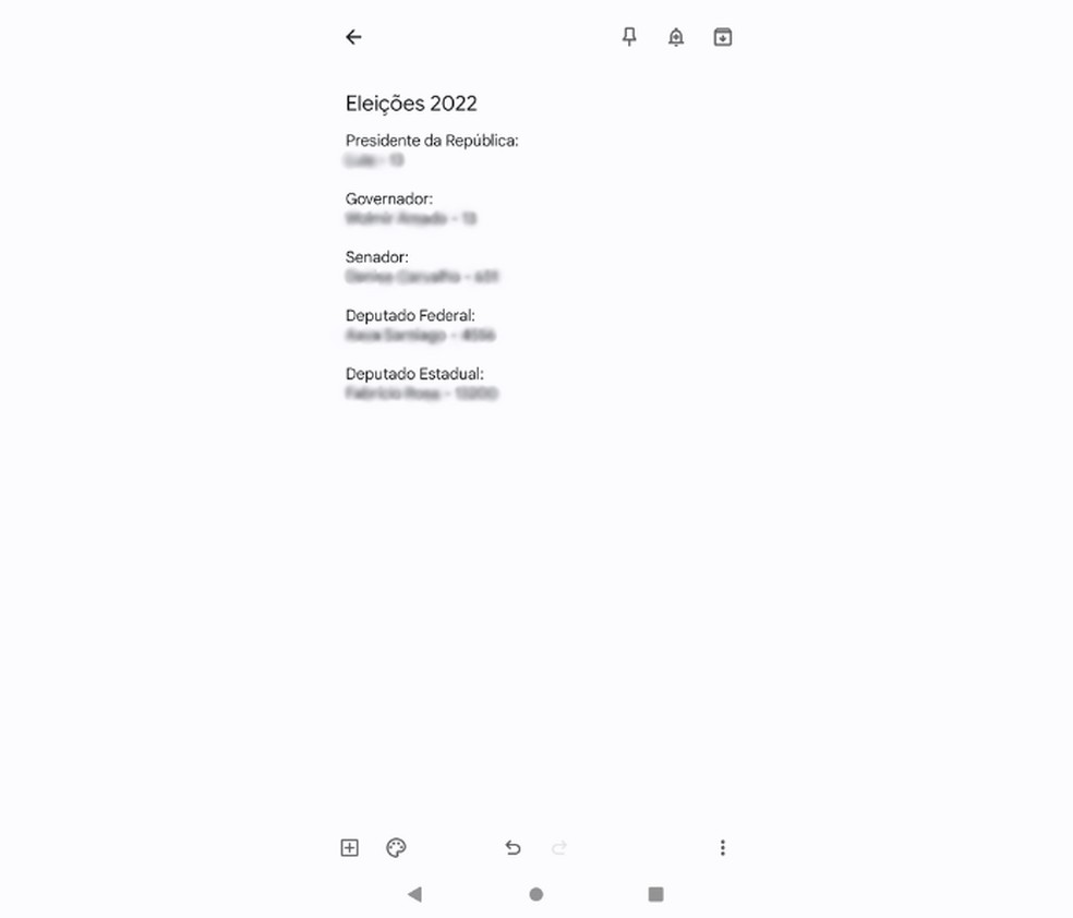 “Google Keep” e “Notas” são apps ideais para o registro de “colas eleitorais” – no dia da votação, contudo, números devem estar no papel — Foto: Reprodução/Mariana Tralback