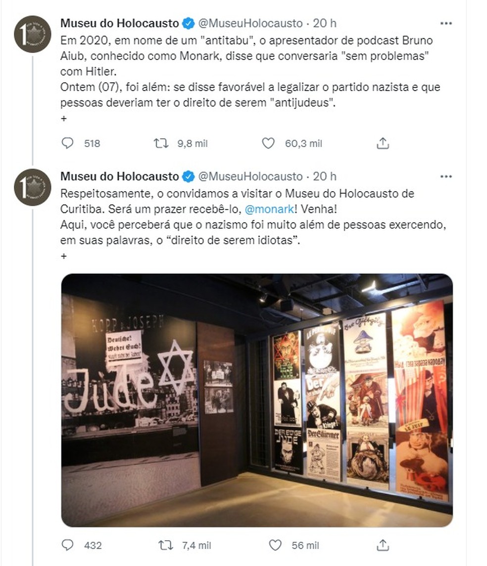 Museu do Holocausto fez convite em rede social — Foto: Reprodução/Twitter