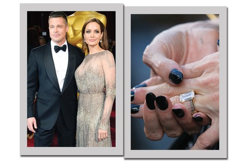 Angelina Jolie ganhou um anel poderoso no noivado com Brad Pitt: com um  diamante central de seis quilates, o modelo foi desenhado por  Robert Procop com a ajuda do próprio noivo e é estimado em US$ 250 mil
