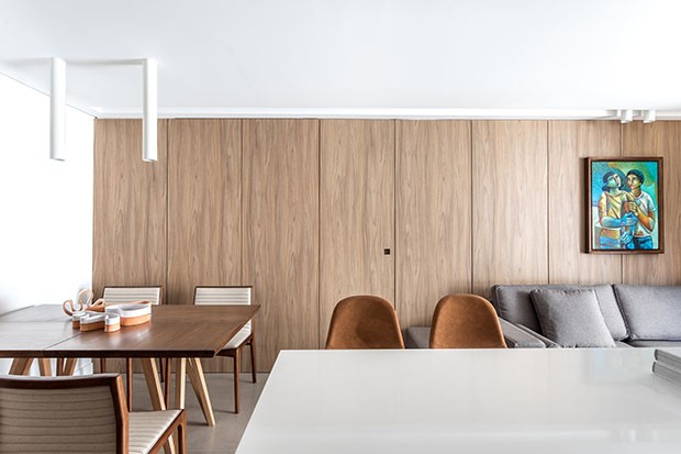 Painel de madeira transforma apartamento de 70 m² (Foto: Eduardo Macarios)