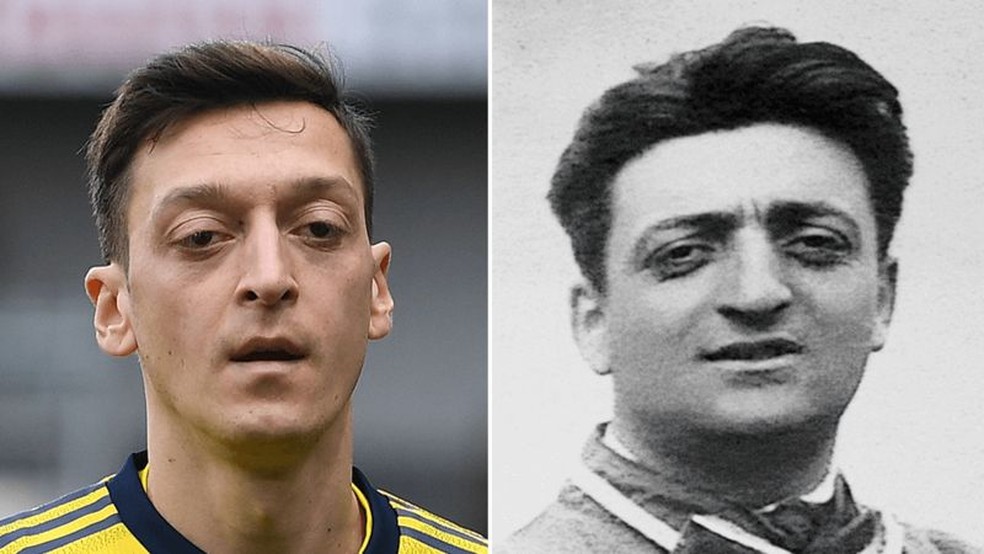 Mesut Ozil (esq.), jogador de futebol alemão, nasceu em 1988, e Enzo Ferrari, fundador da equipe Ferrari, nasceu na Itália em 1898 — Foto: Getty Images via BBC