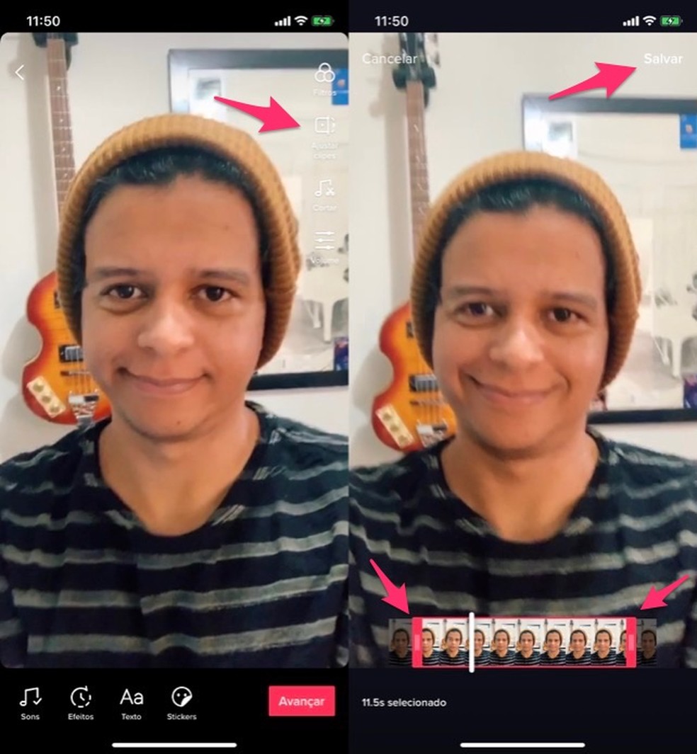 Ação para cortar vídeos no aplicativo TikTok — Foto: Reprodução/Marvin Costa