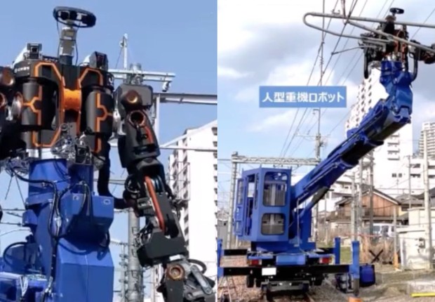 Robô gigante utilizado por companhia japonesa lembra Transformers (Foto: Reprodução/Twitter)