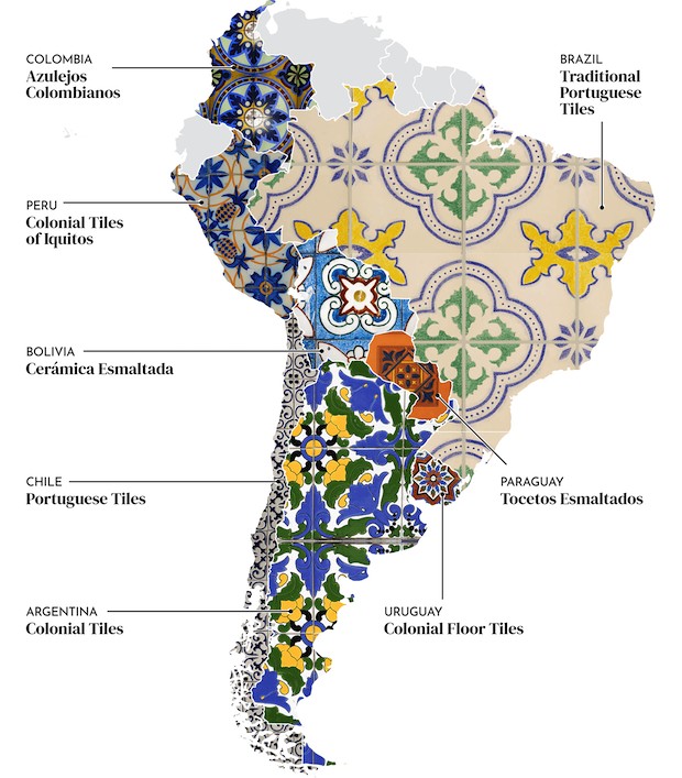 Azulejos que representam os países da América do Sul (Foto: QS Supplies / Divulgação)