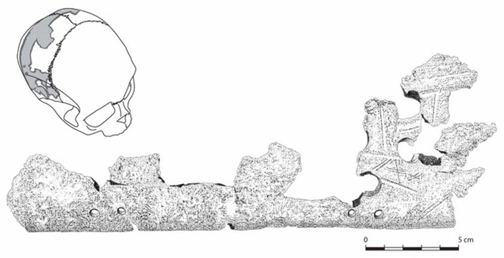 Ilustração mostra correspondência dos fragmentos encontrados em um crânio.  (Foto:  Shawn Morton/ Creative Commons)