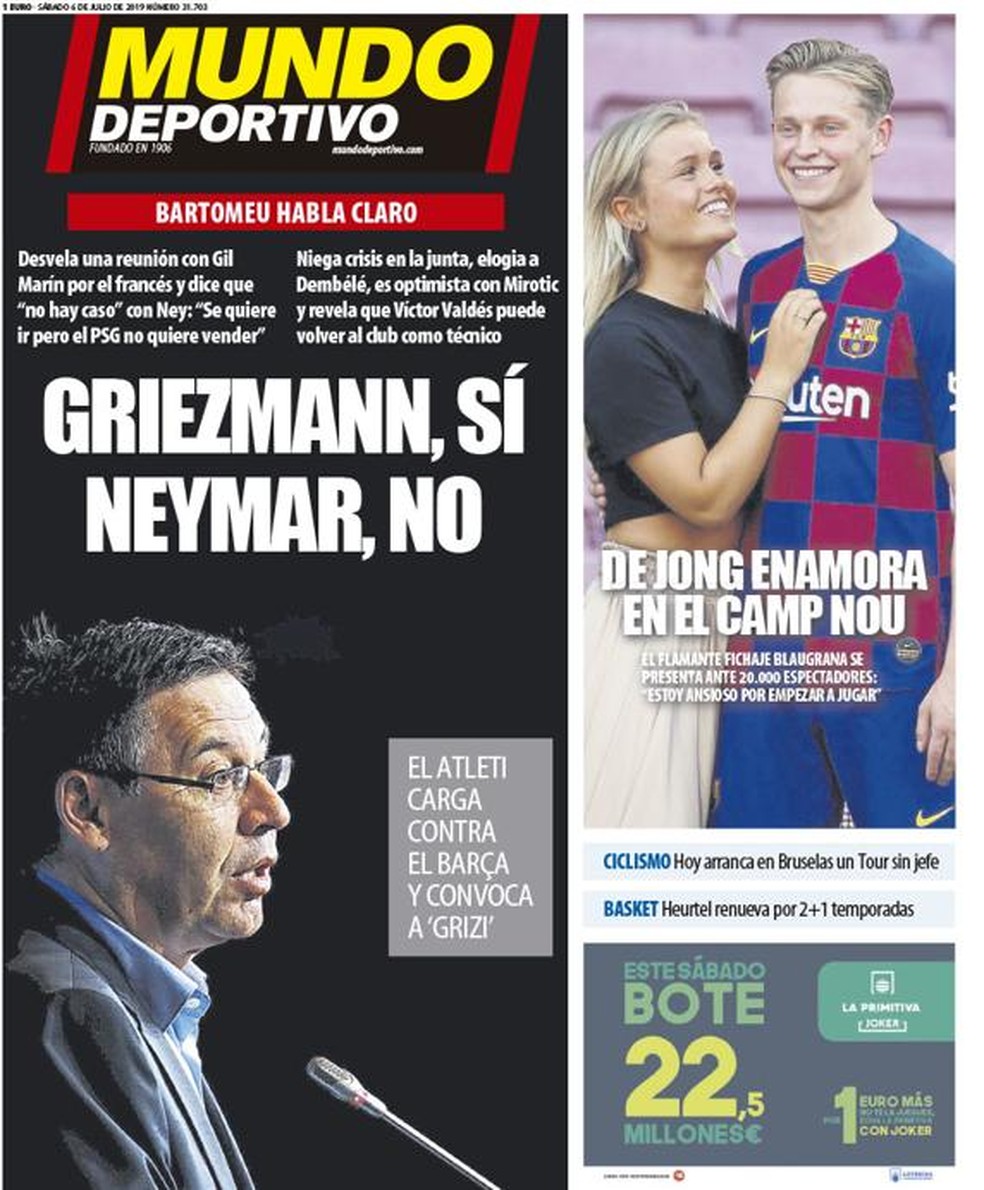 Mundo Deportivo dÃ¡ destaques Ã s novelas de Neymar e Griezmann â Foto: ReproduÃ§Ã£o / Mundo Deportivo
