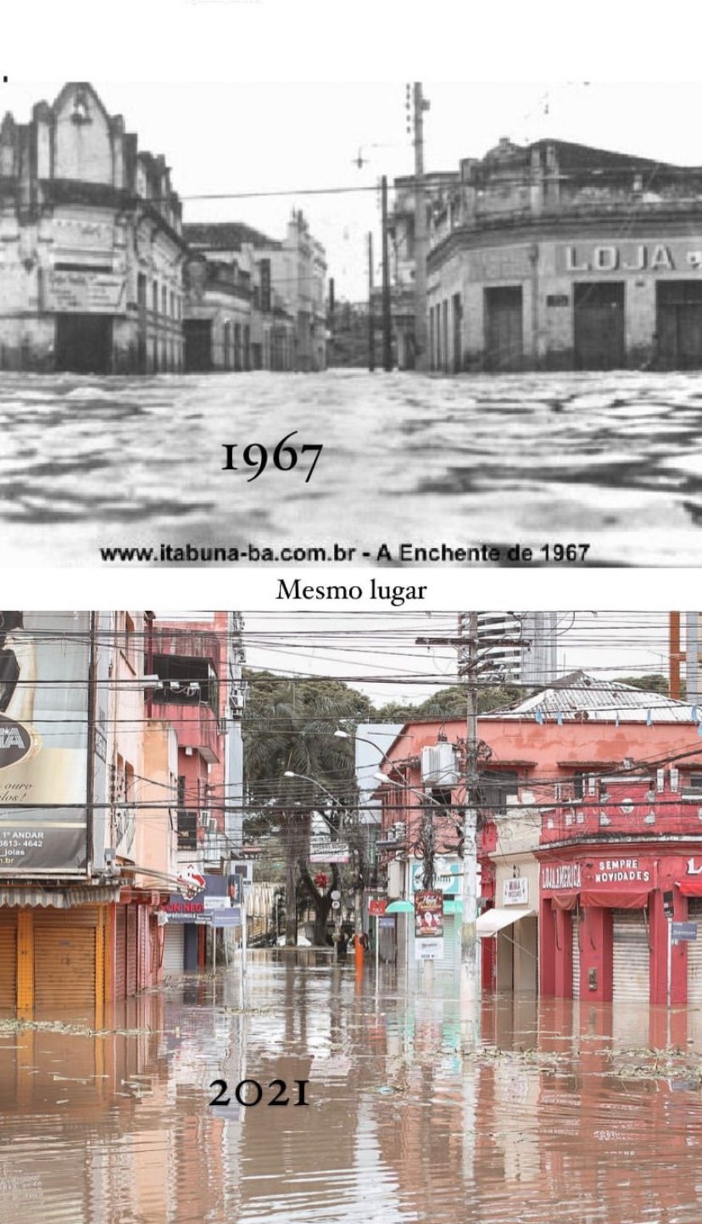 Comparativo entre 1967 e 2021 em Itabuna — Foto: Redes sociais