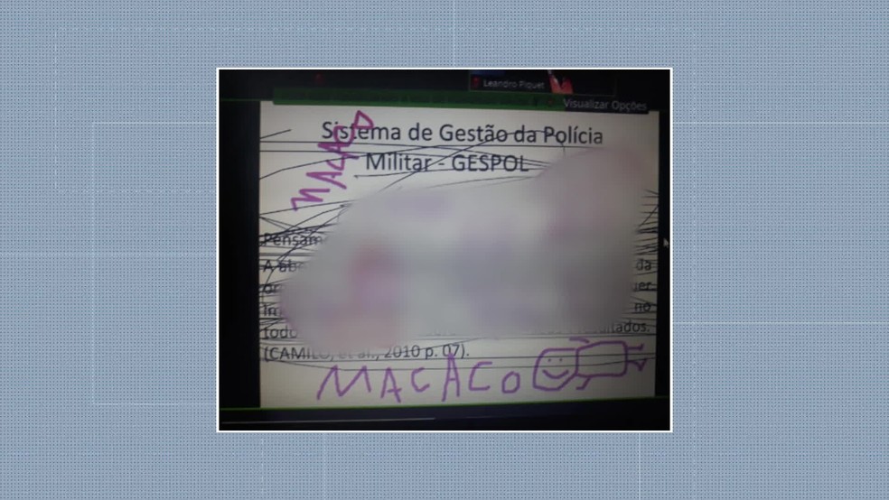 Tenente-coronel da PM sofre ataque racista em conferência online — Foto: Reprodução/TV Globo