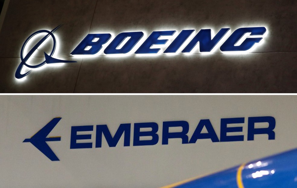 Combinação de fotos com as marcas da Boeing e da Embraer. As marcas anunciaram nesta quinta (5) a criação de nova empresa avaliada em US$ 4,75 bilhões (Foto: Denis Balibouse/Reuters; Roosevelt Cassio/Reuters)