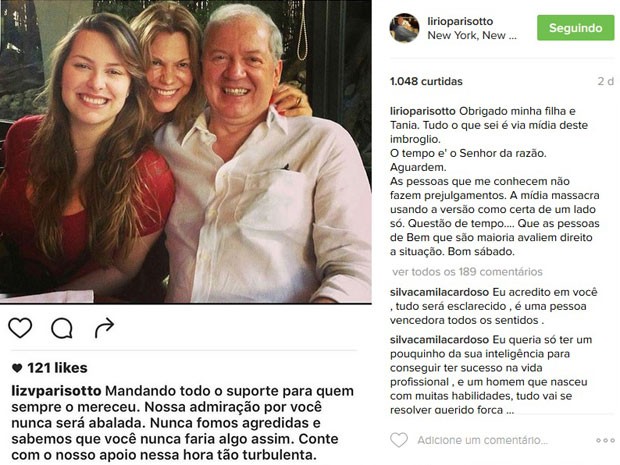 Lirio Parisotto também compartilhou postagem da filha no Instagram (Foto: Reprodução/Instagram)