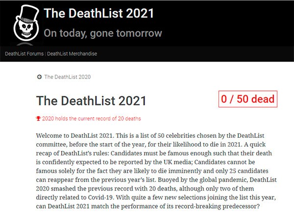 O site DeathList (Foto: reprodução)