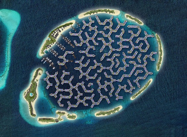 Maldives Floating City: construção começa neste ano, e primeiros moradores devem chegar em 2024 na ilha flutuante (Foto: Waterstudio / Divulgação)