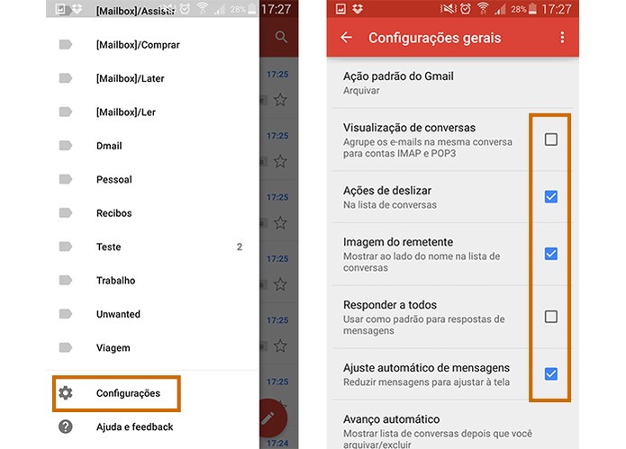 Configure o app do Gmail para funções rápidas no Android (Foto: Reprodução/Barbara Mannara)