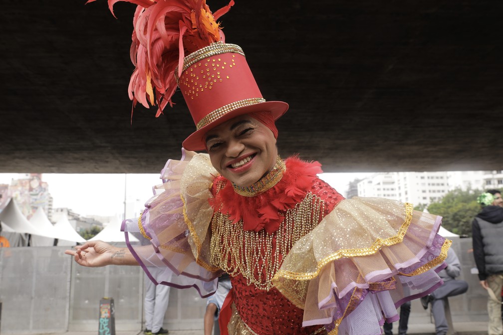 Regis do Forró, 50, cozinheiro de hotel, artista e assistente de palco, durante a Parada LGBT+ — Foto: Celso Tavares/g1