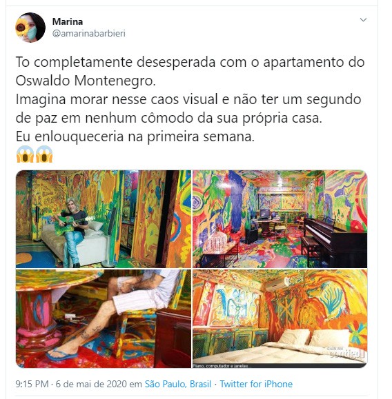 Apartamento colorido de Oswaldo Montenegro viraliza; veja (Foto: Reprodução/Twitter)