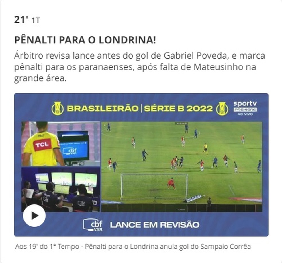 Pênalti marcado para o Londrina em jogo com suspeita de manipulação de resultado — Foto: ge