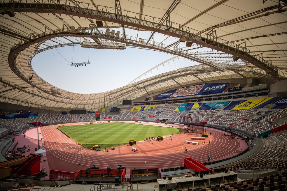 Palco do Mundial de atletismo neste ano, Estádio Khalifa vai receber os dois jogos do Flamengo em Doha — Foto: Maja Hitij/Getty Images