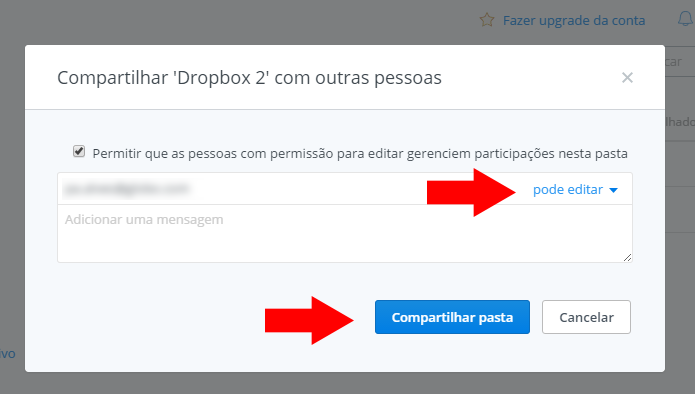 Insira seu segundo e-mail cadastrado no Dropbox (Foto: Reprodução/Paulo Alves)