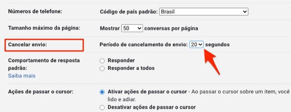 Ação para visualizar opções de tempo para cancelamento de e-mails enviados no Gmail — Foto: Reprodução/Marvin Costa