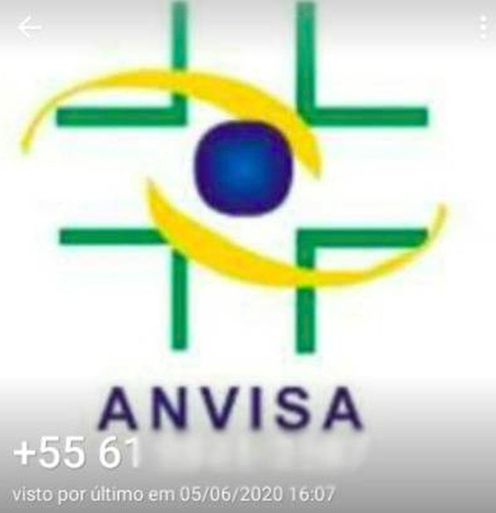 Print do perfil do WhatsApp utilizado pelo suspeito, com logomarca da Anvisa — Foto: G1 Rio
