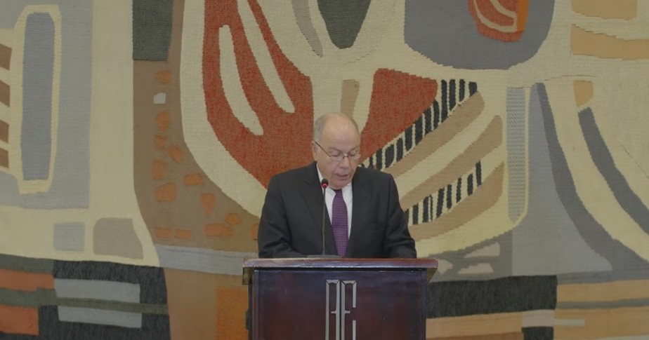 O chanceler do governo Lula, Mauro Vieira, em discurso no Palácio Itamaraty em Brasília