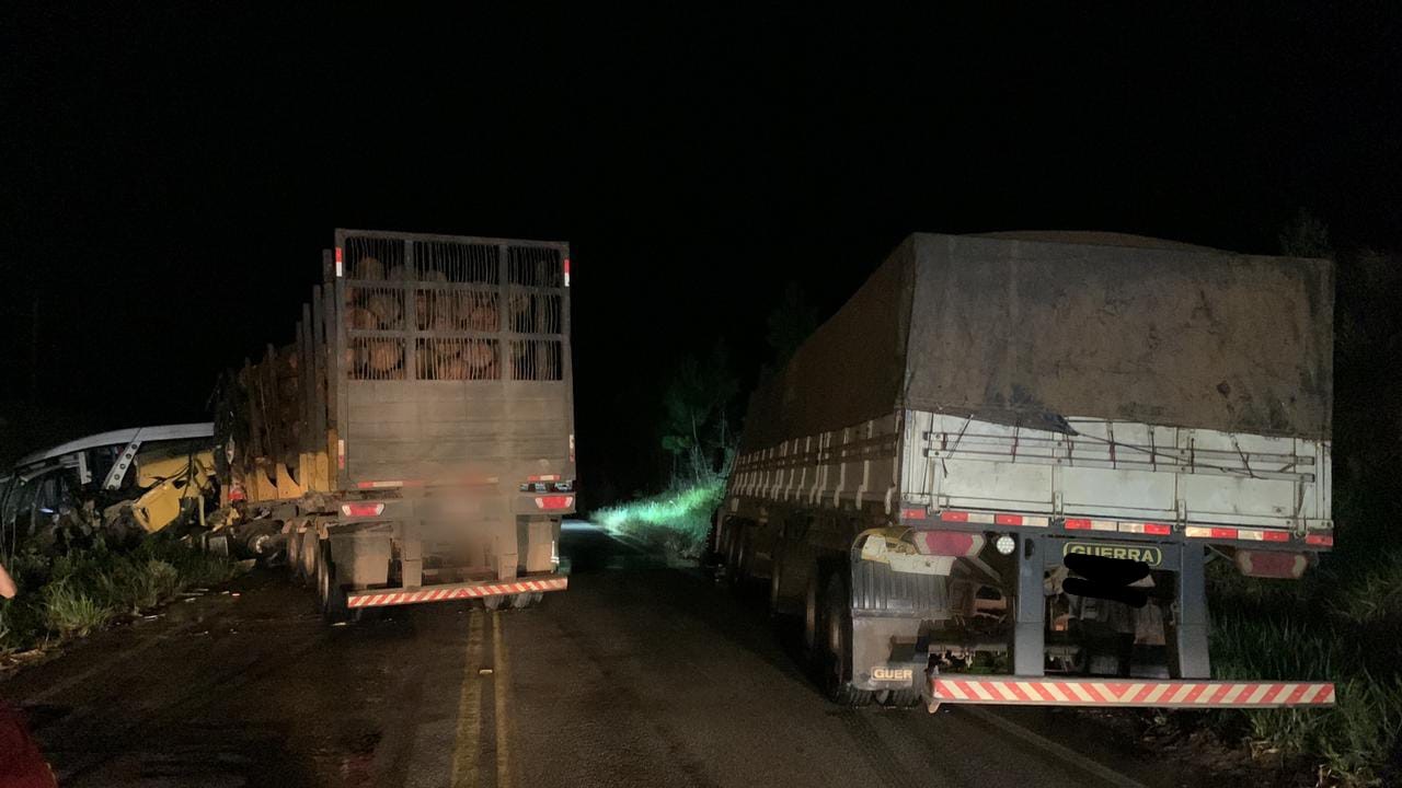 Caminhão carregado com toras de madeira atinge ônibus em Pantano Grande; 10 pessoas ficam feridas