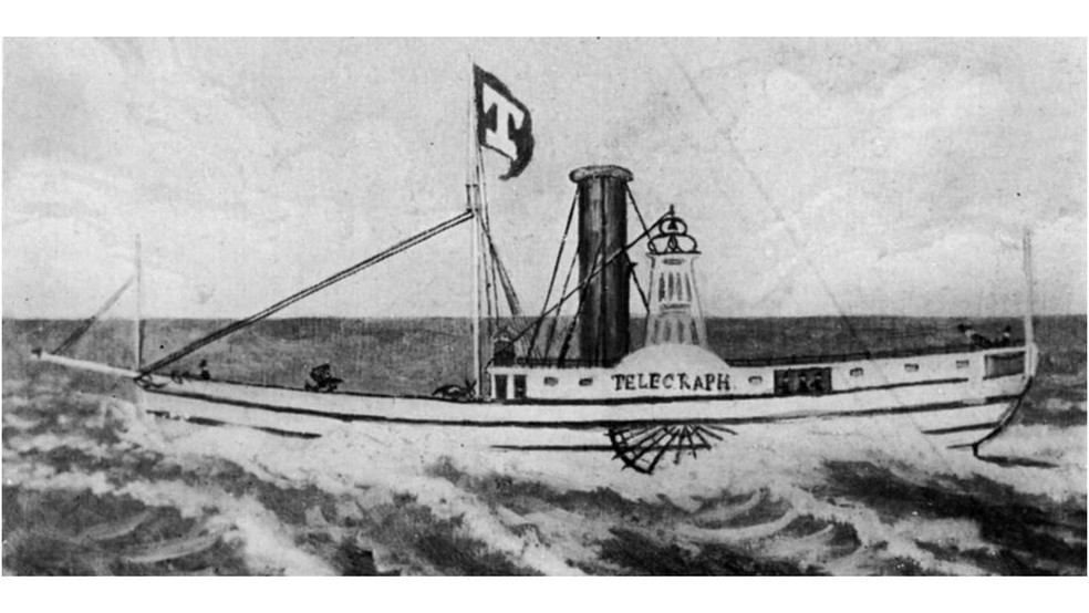 Gravura de 1832 do barco Telegraph, navio em que a família Mundrucu foi barrada — Foto: Ewen Collection/BBC