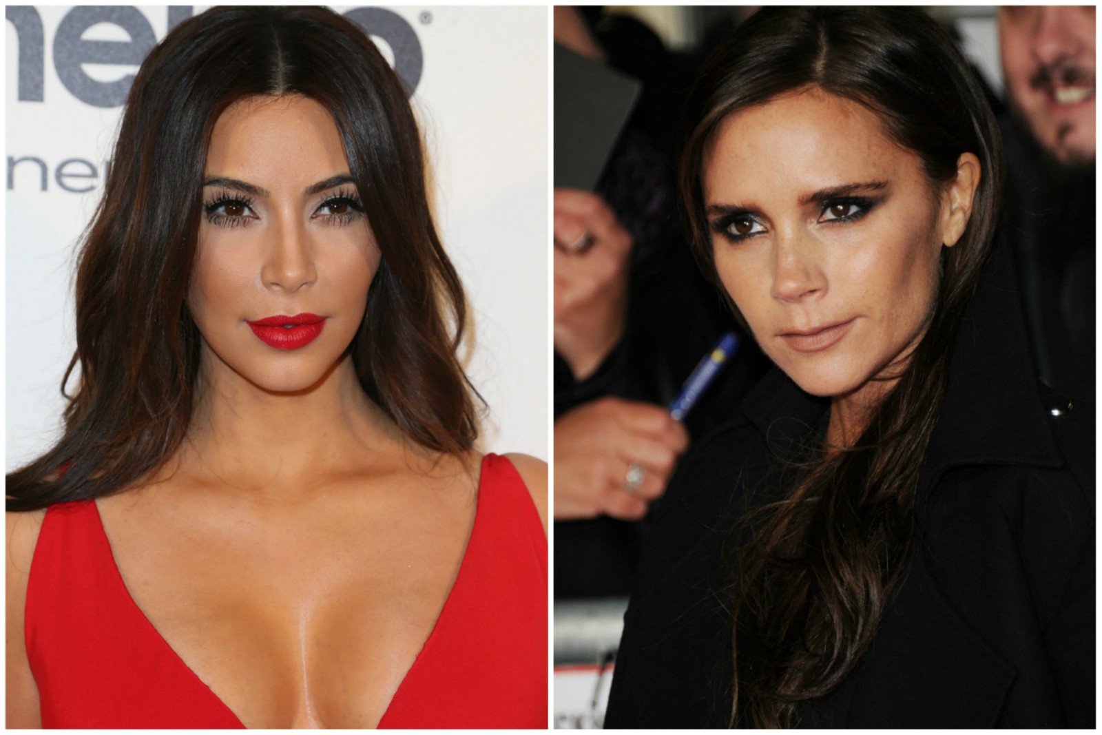 Kim Kardashian (à esq.) e Victoria Beckham. (Foto: Getty Images)