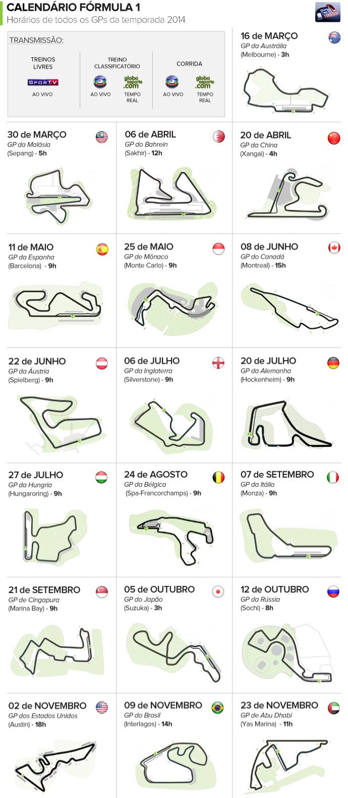 Calendário da Fórmula 1 (Foto: Arte Esporte)