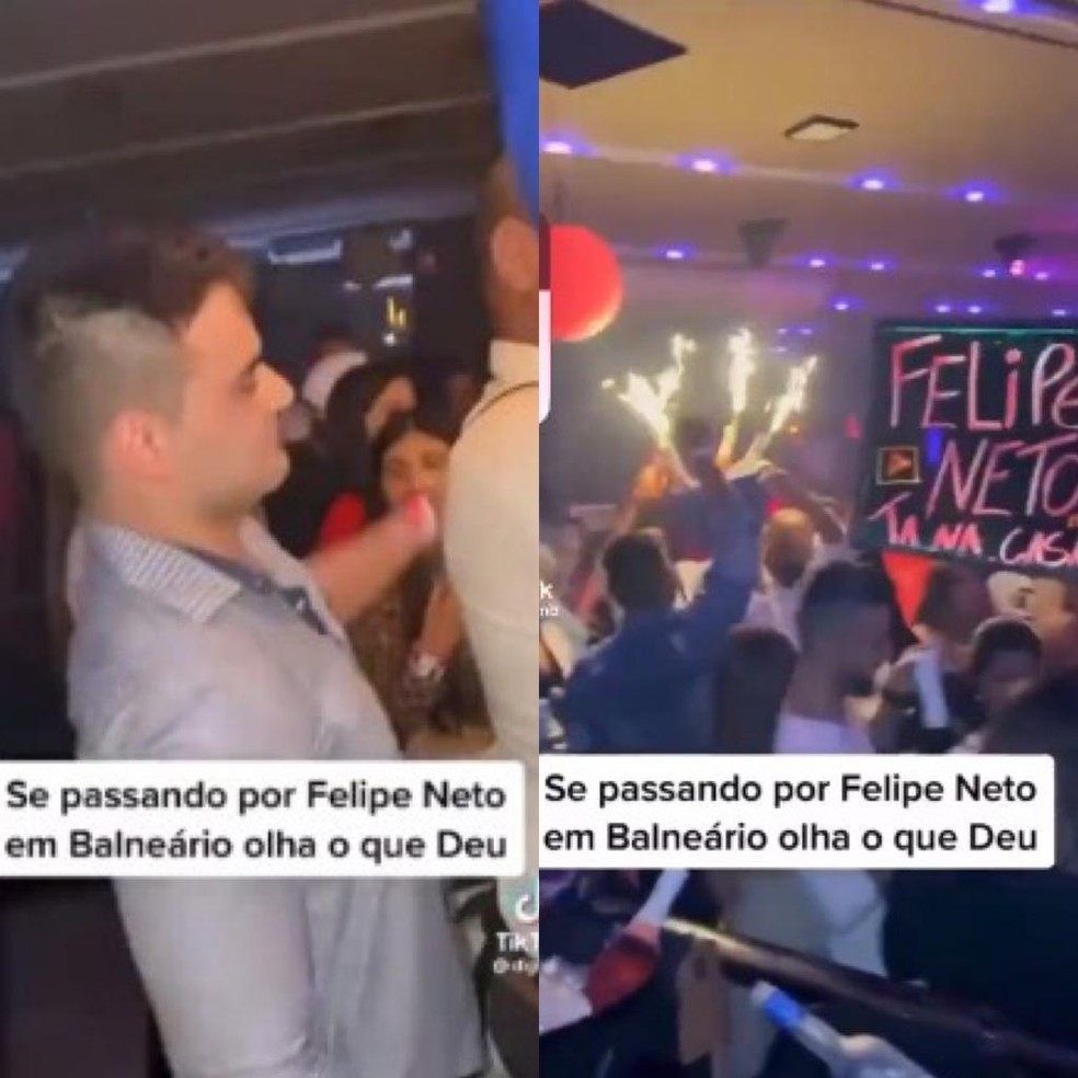 Dentista se passou por Felipe Neto e teve recepção diferenciada em casa noturna de SC — Foto: Redes sociais/Reprodução