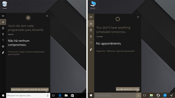 Cortana pode procurar por compromissos em dias perguntados pelo usuário (Foto: Reprodução/Elson de Souza)