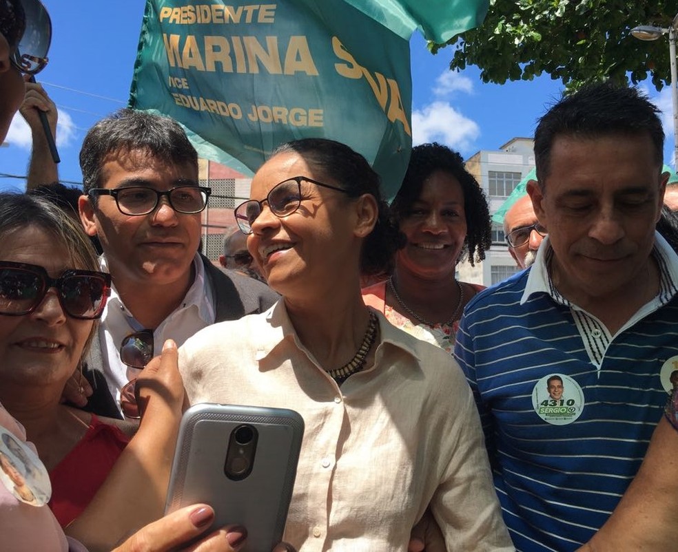 Marina Silva, candidata da Rede à Presidência da República, durante ato de campanha em Salvador, na Bahia (Foto: Luana Oliveira/G1)