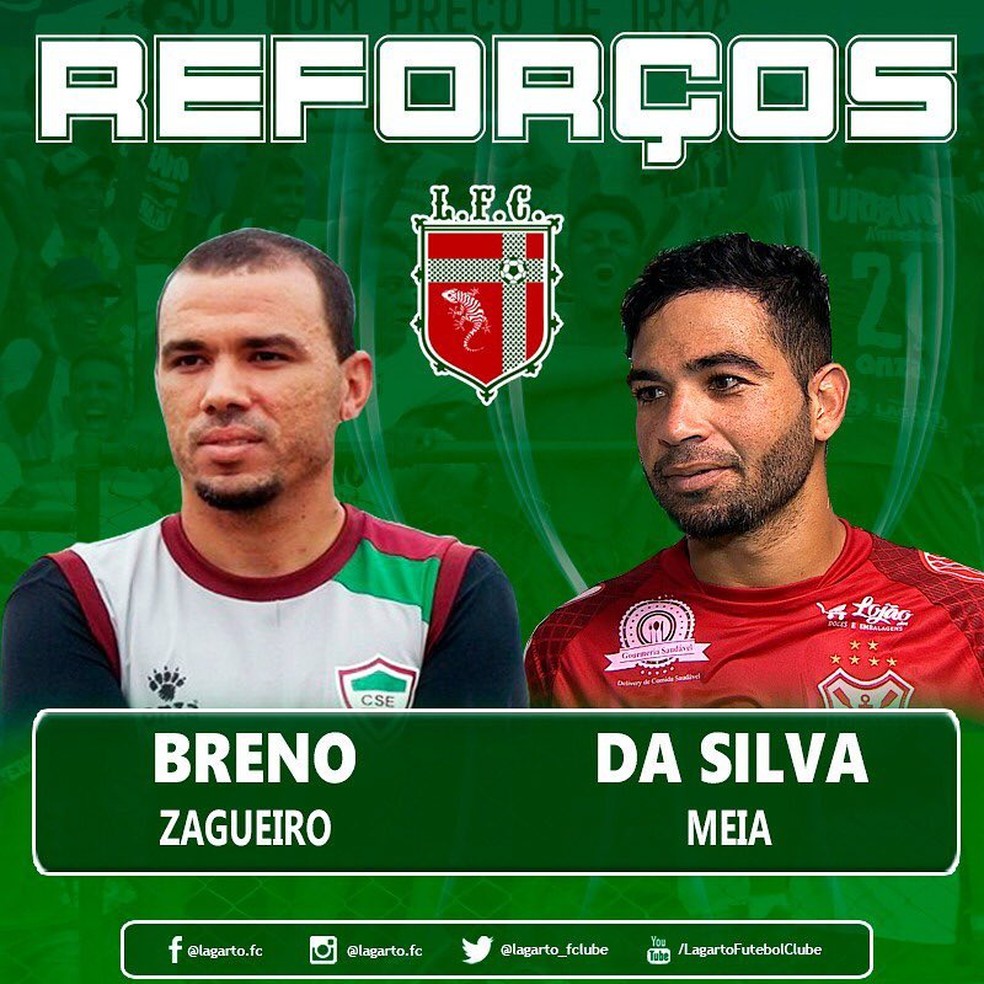 Lagarto anuncia meia Da Silva e zagueiro Breno — Foto: Divulgação