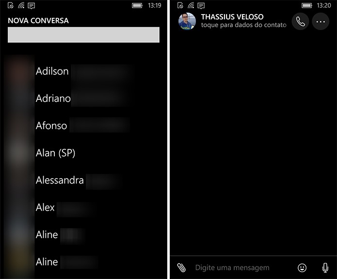 WhatsApp mostra lista de contatos para iniciar uma nova conversa ou chamada (Foto: Reprodução/Elson de Souza)