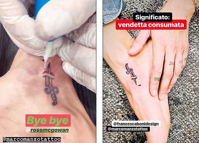 A tatuagem de Asia Argento prometendo vingança contra Rose McGowan (Foto: Instagram)
