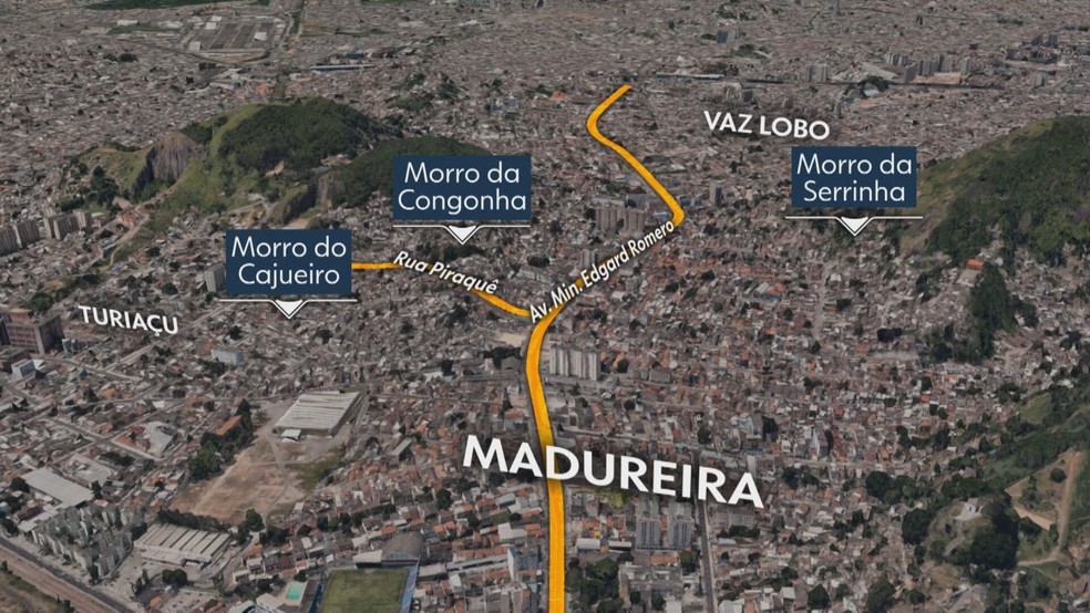 Mapa mostra a região do confronto em Madureira — Foto: Reprodução/TV Globo