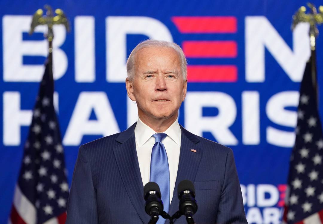 Candidato democrata, Joe Biden, em pronunciamento neste sábado no Delaware, EUA