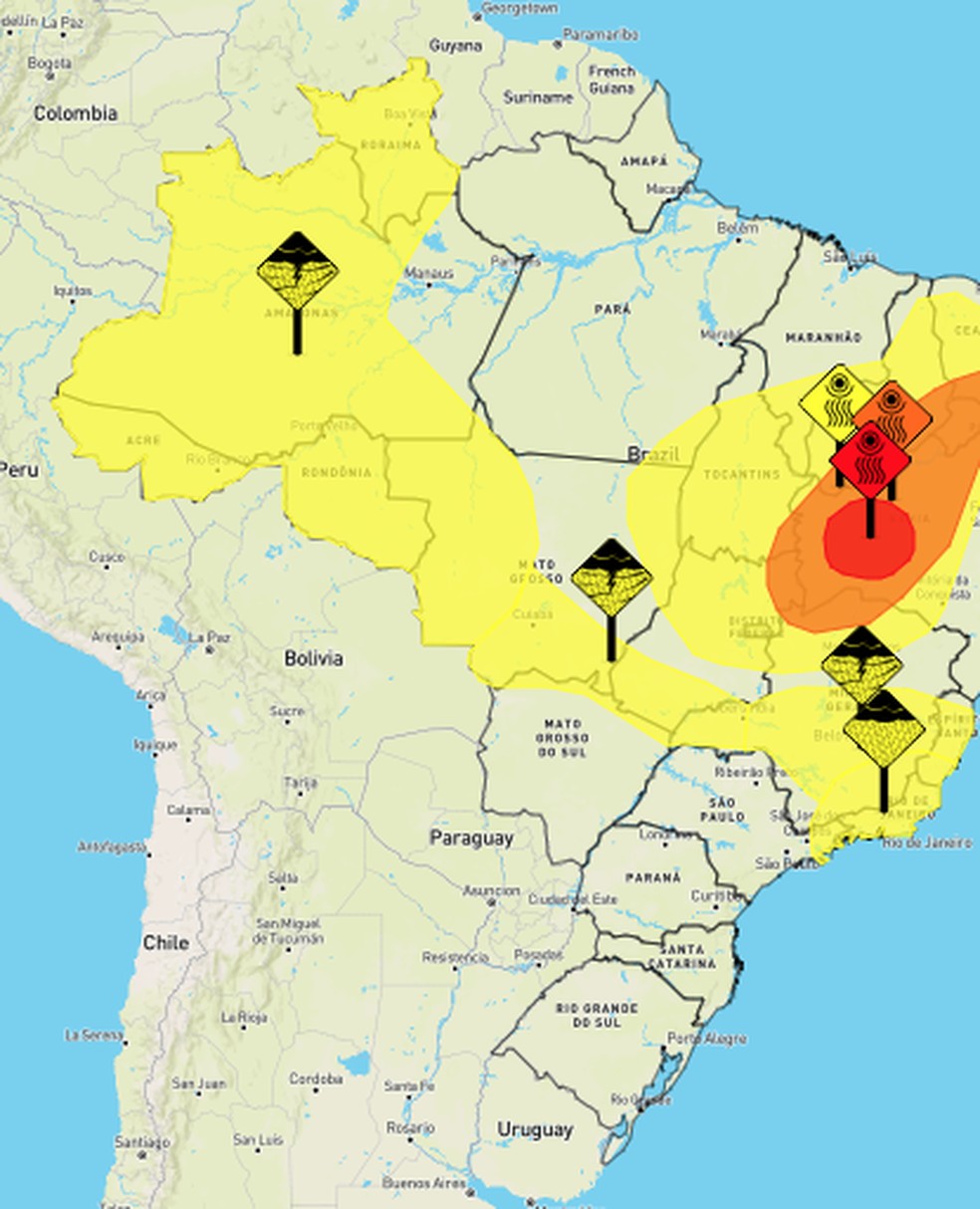Alerta amarelo em Rondônia para os dias 16 e 17 de setembro — Foto: Inmet/Reprodução