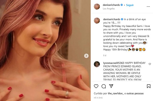 O post da atriz Denise Richards parabenizando a filha por seu aniversário de 18 anos (Foto: Instagram)