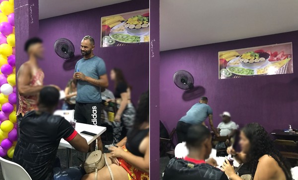 Goleiro Bruno recepcionou convidados e atendeu servindo lanches na loja de aa em So Pedro da Aldeia  Foto: g1