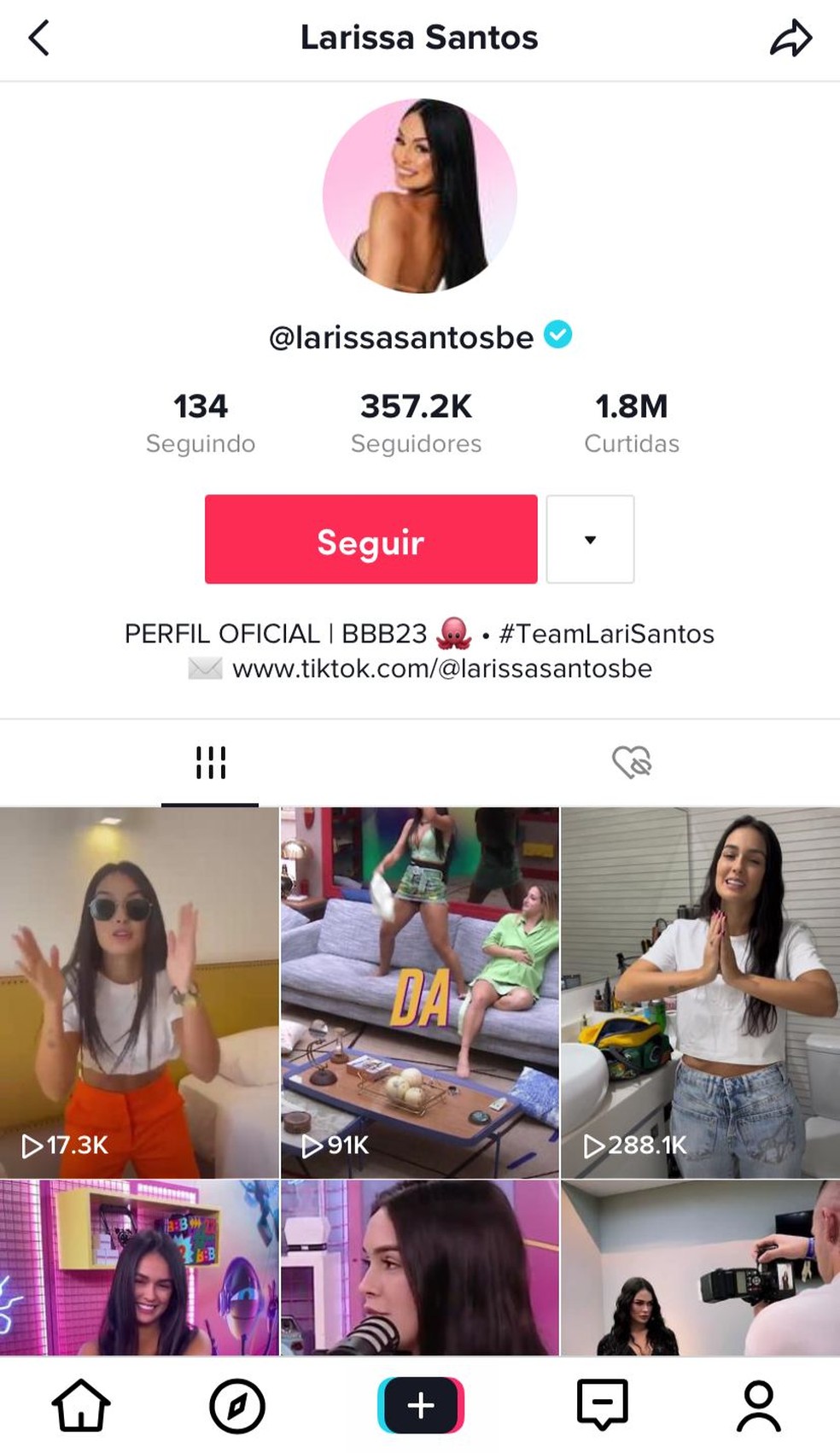 Larissa &eacute; verificada no TikTok ap&oacute;s falas de Key Alves &mdash; Foto: Reprodu&ccedil;&atilde;o/TikTok