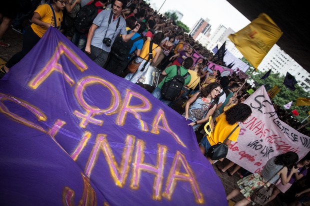 Eduardo Cunha era o político mais criticado pelas participantes do ato desta quinta-feira (Foto: Fabio Tito/G1)