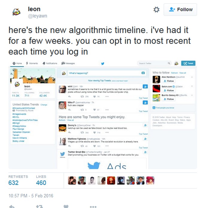 Nova timeline do Twitter com opção para ver a "antiga" (Foto: Reprodução)