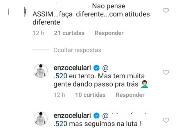 Enzo Celulari rebate crítica de seguidor (Foto: Reprodução/Instagram)