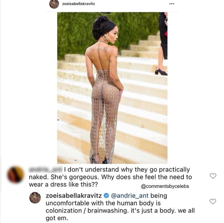 Zoë Kravitz rebate crítica sobre seu visual no Met Gala 2021 (Foto: Comments By Celebs / Instagram)