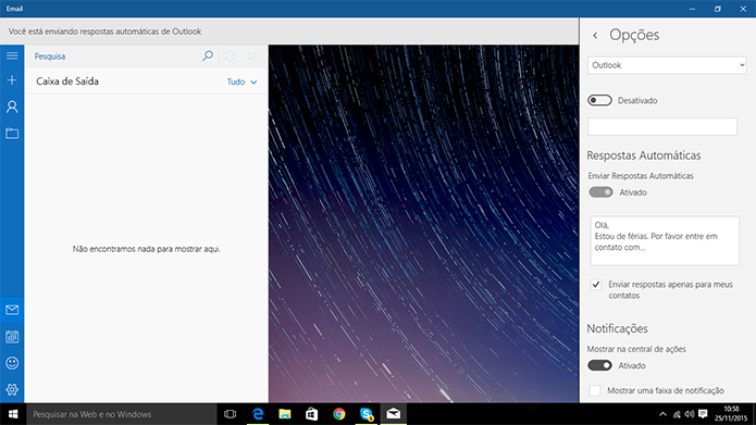 Windows 10 tem cliente de e-mail com suporte a respostas automáticas (Foto: Reprodução/Elson de Souza)